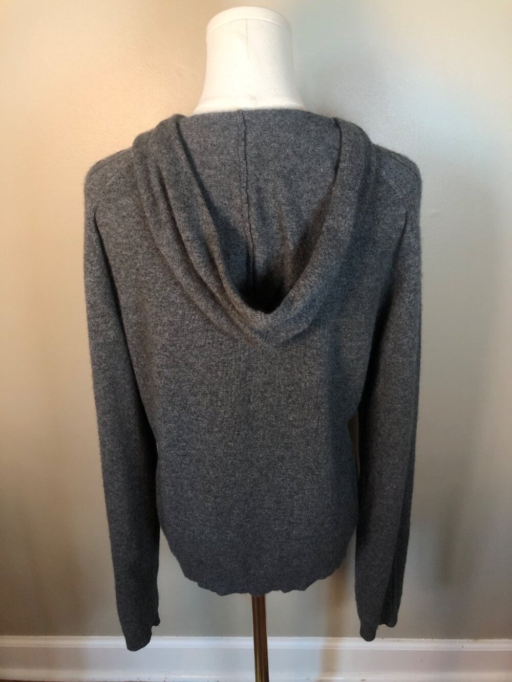 Vintage Marshall Field's 100% Cashmere Knit Zip Up Hoodie Charcoal Gray Sz Large - Picture 4 of 12